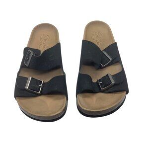 Skechers Luxe Foam Black Double Buckle Slides Women Size 7 Style #56090